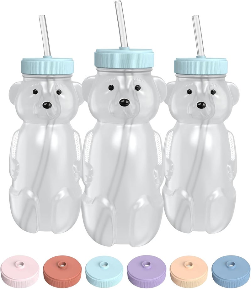 The 730 Project Honey Bear Straw Cup for Babies, 8-oz Honey Bear Cup with Lid, 3-Pack Therapy Learning Honeybear Straw, Baby Bottle Set, Blizzard AQUA - Image 1